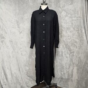 Linda Allard Ellen Tracy Black 100% Wool Longline Coat Jacket Women 8 Career